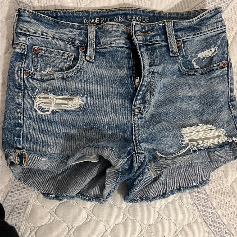 American Eagle Outfitters Light Blue Ripped Jean Shorts